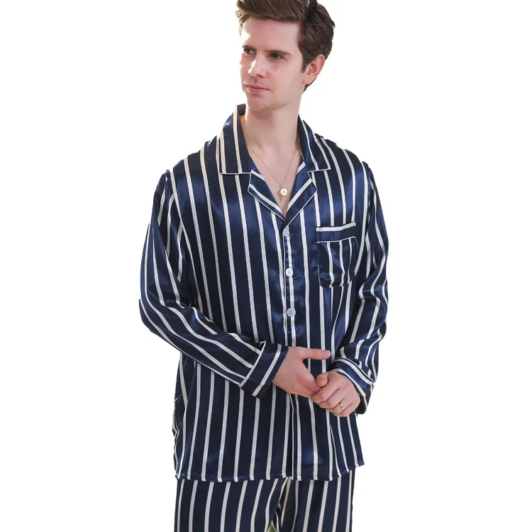 

Imitated silk men's sleepwear manufacture spring autumn long sleeve loose men's pajama set, Various pure color designs