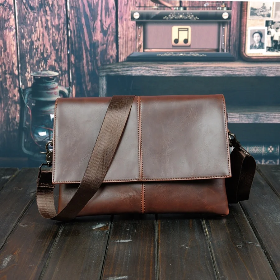 

vegan Leather Men Bag Casual Male Messenger Retro Leather Crossbody Bag Male Business Briefcase Small Single Shoulder pack, Customized