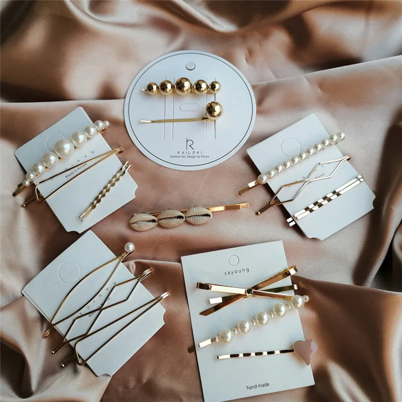 

17KM 25 New Simulated-pearl Hair Clips 2019 For Women DIY Fashion Gold Shell Hairpins Set Female Hairwear Korea Jewelry Dropship, Show in the picture