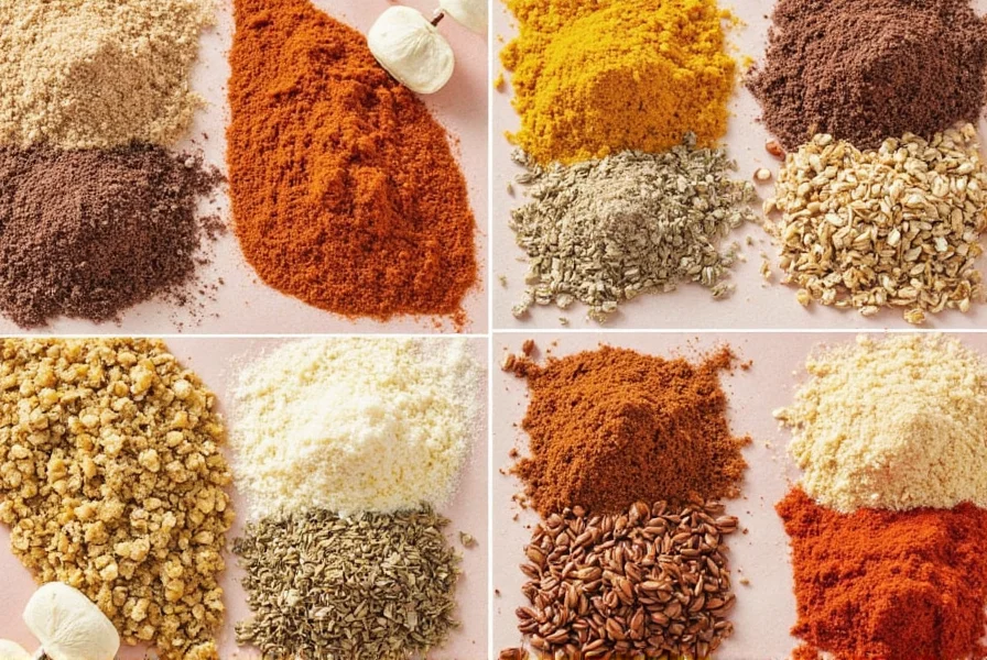 Jars filled with homemade spice blends like garam masala and taco seasoning