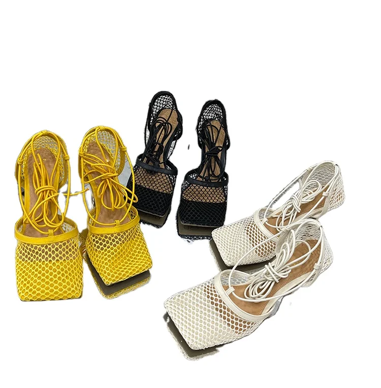 

Early spring 2021 new European and American fashion mesh breathable square headband women's high heel sandals, Picture