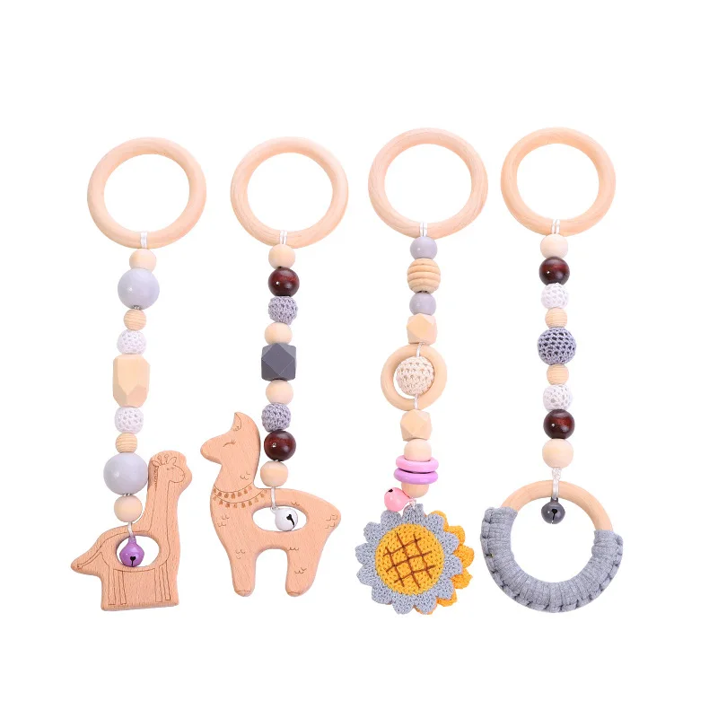 

Baby Teething Toy Nursing Rattle Teether Toy Natural Chewable Rings DIY Pendant Baby Play Gym Toys 4 pcs/set Wholesale