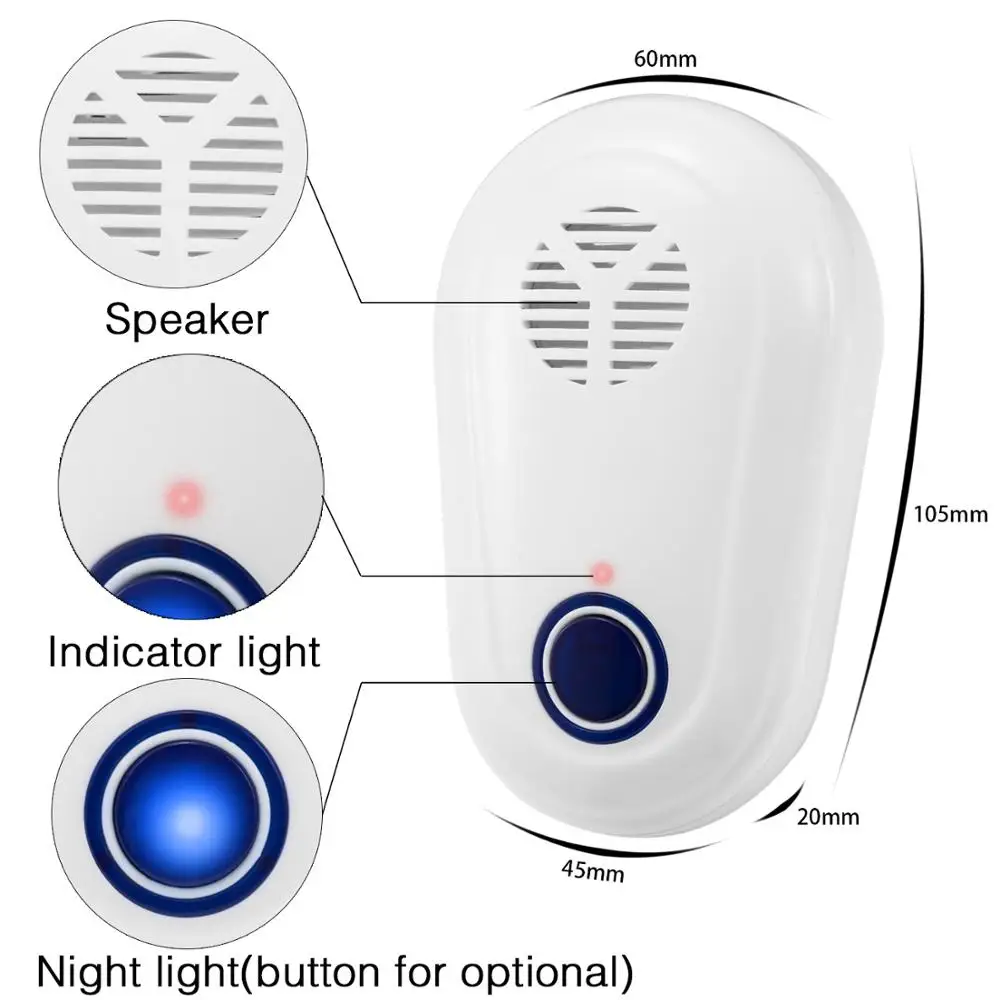 

New Electronic Pest Repeller Ultrasonic Mosquito Bug Anti Rat Insect Control ultrasonic scorpions repeller, White + blue