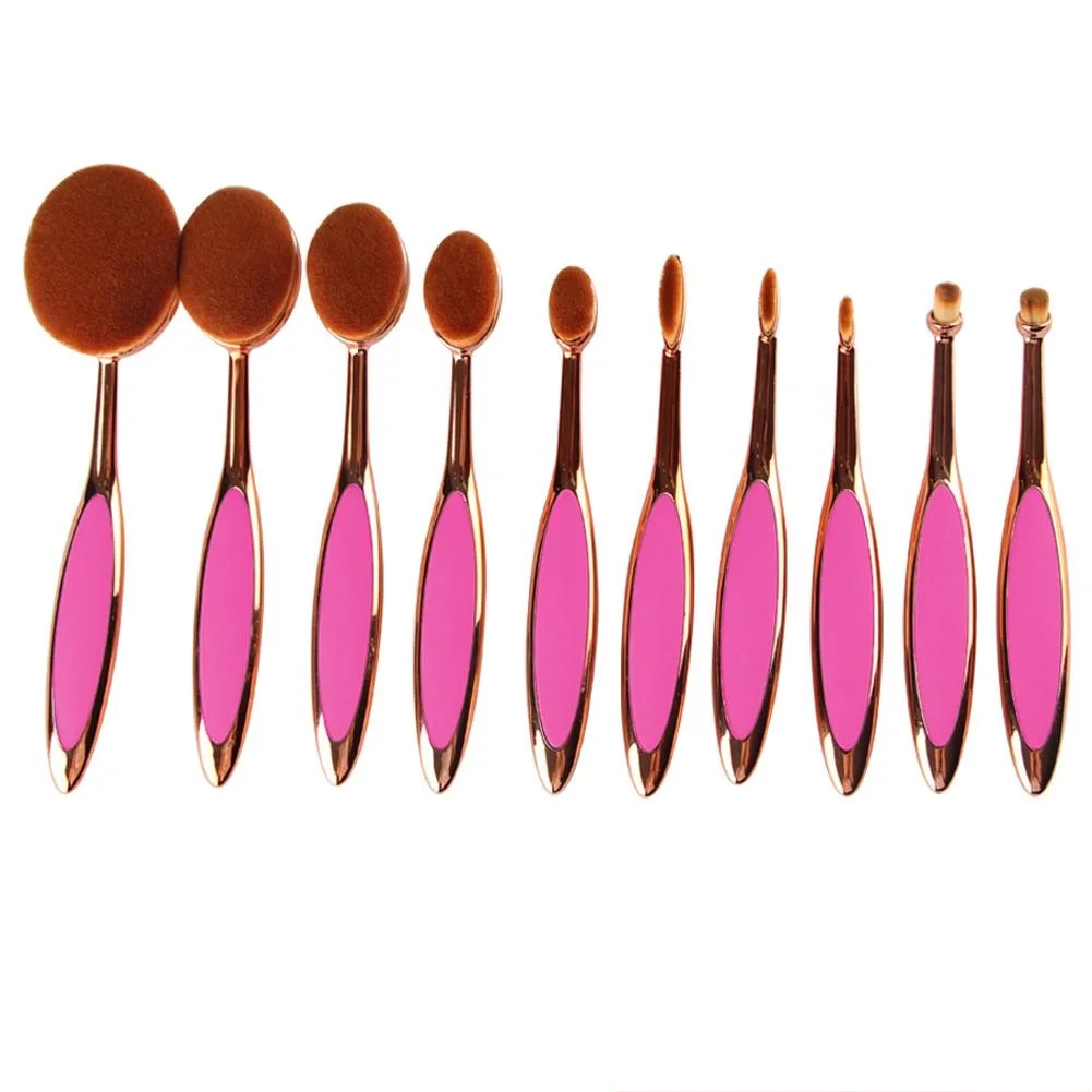 

Professional 10Pcs Toothbrush Shaped Cosmetics Foundation Outline Brush Rose Gold Pink Oval Makeup Beauty Brushes, Customized color