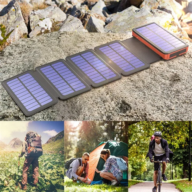Detachable Solar Panel Qi Wireless Charger 20000mAh Portable Power Bank with Dual Output Type C Input Flashlight