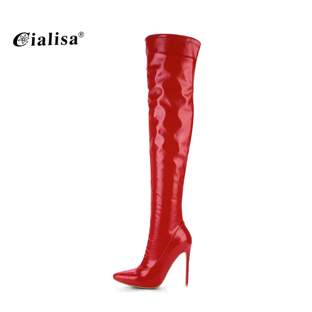 

Unique design with wholesale price boots for women with heel red patent leather winter over knee boots 2019