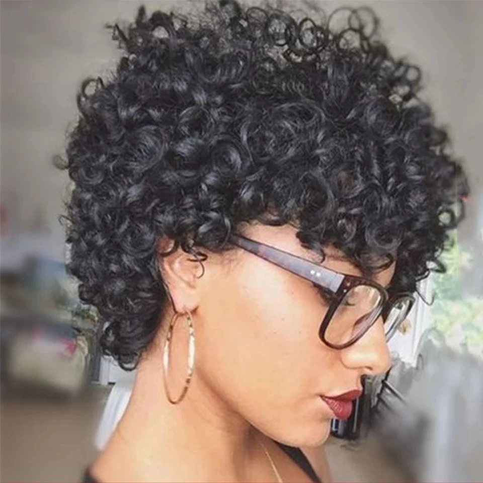 

Short Cute Pixie Wig Brazilian Kinky Curly hair wig women's Afro Curly Hair Bob Wig For Summer