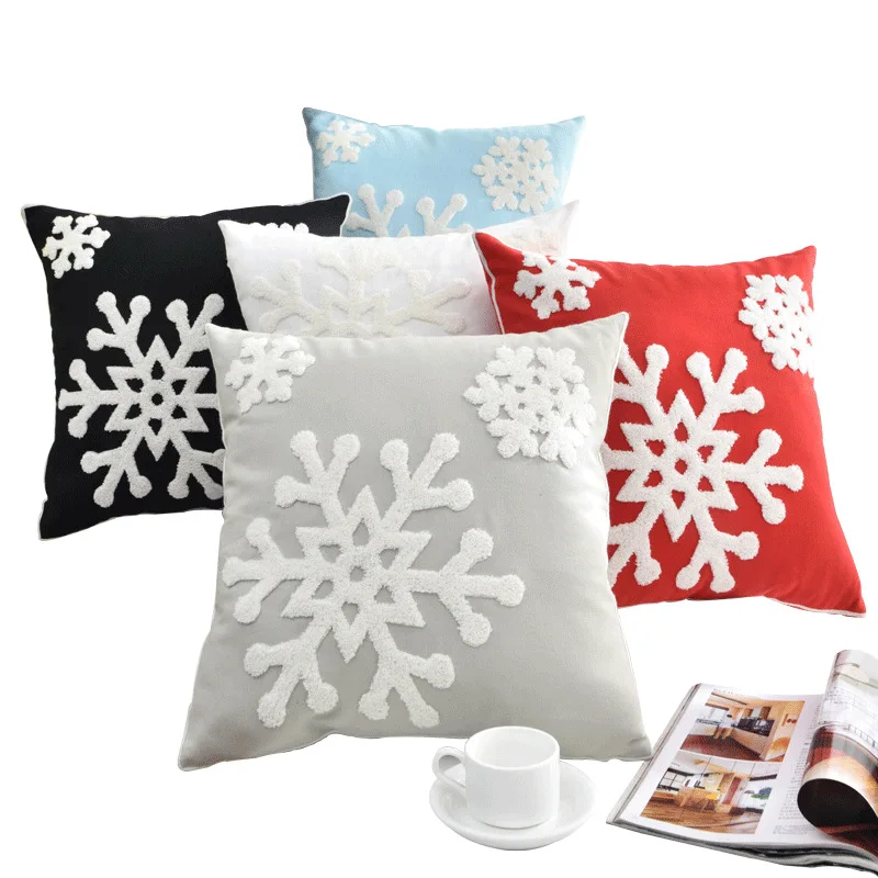 

Grey Christmas Snowflake Home Decorative Canvas Cotton Embroidery Throw Pillow Cover Cushion Cover Pillowcase Sofa Bed