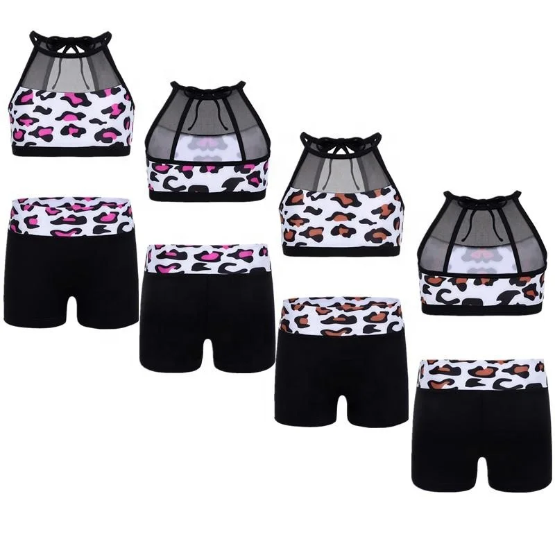 

Kids Girls Sleeveless Mesh Splice Tank Top And Pants Ballet Dance Gym Workout Tankini Dance Outfits