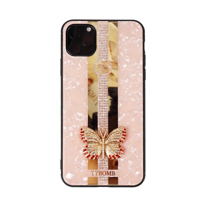 

TYBOMB Women's butterfly phone case with diamond protective cover, Pink/white