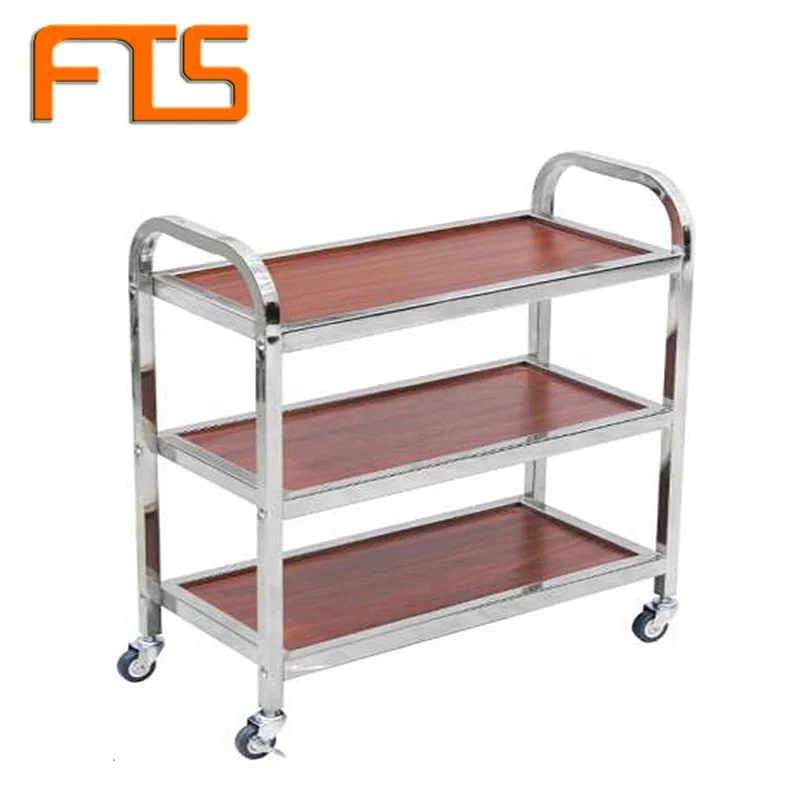 

FTS Hand Cart With Wheel Stainless Steel Tea Bar Luxury Dining Service Trolleys Kitchen Metal Drink Food Trolley