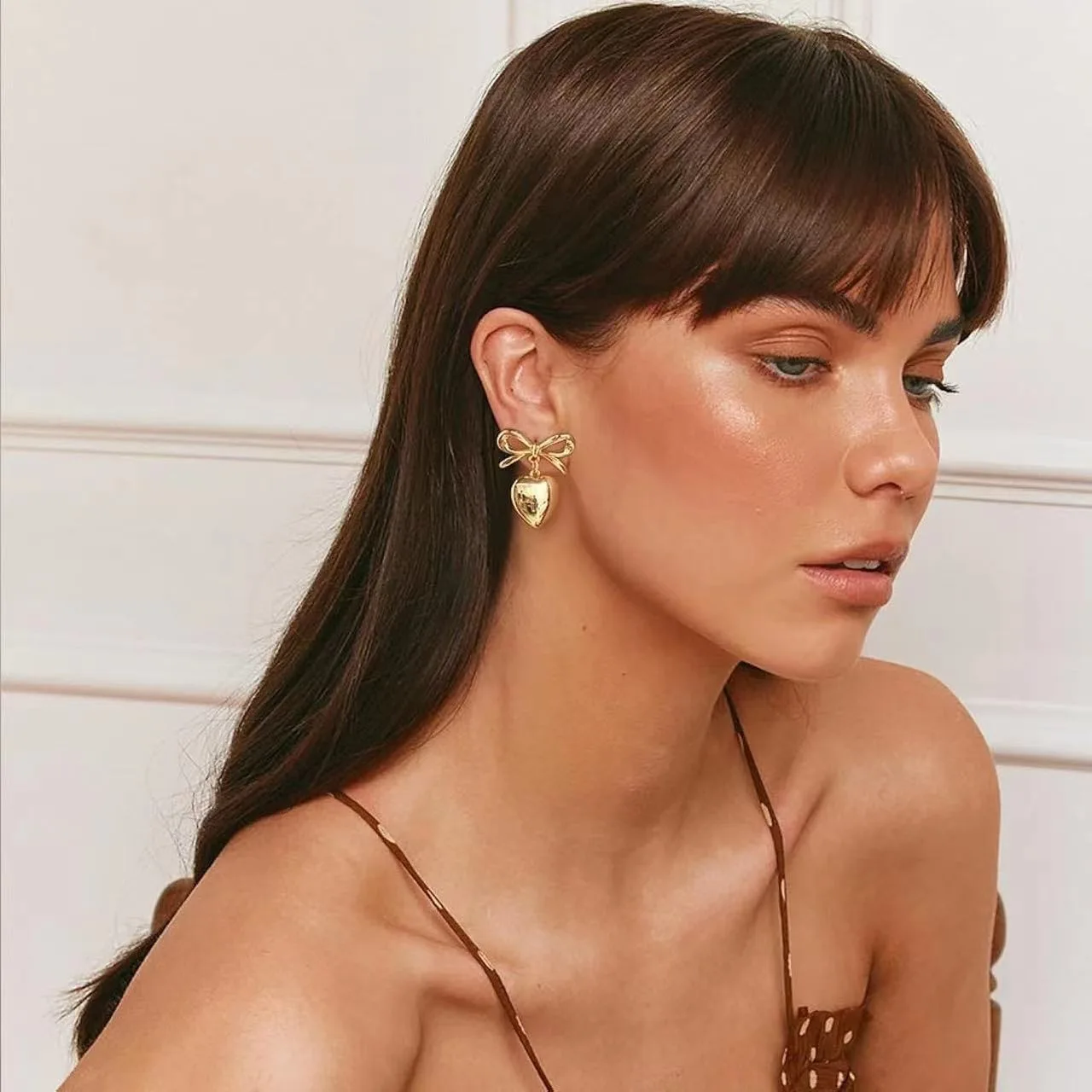 

2024 new arrival gold plated heart bow drop earrings for women Valentine's Day