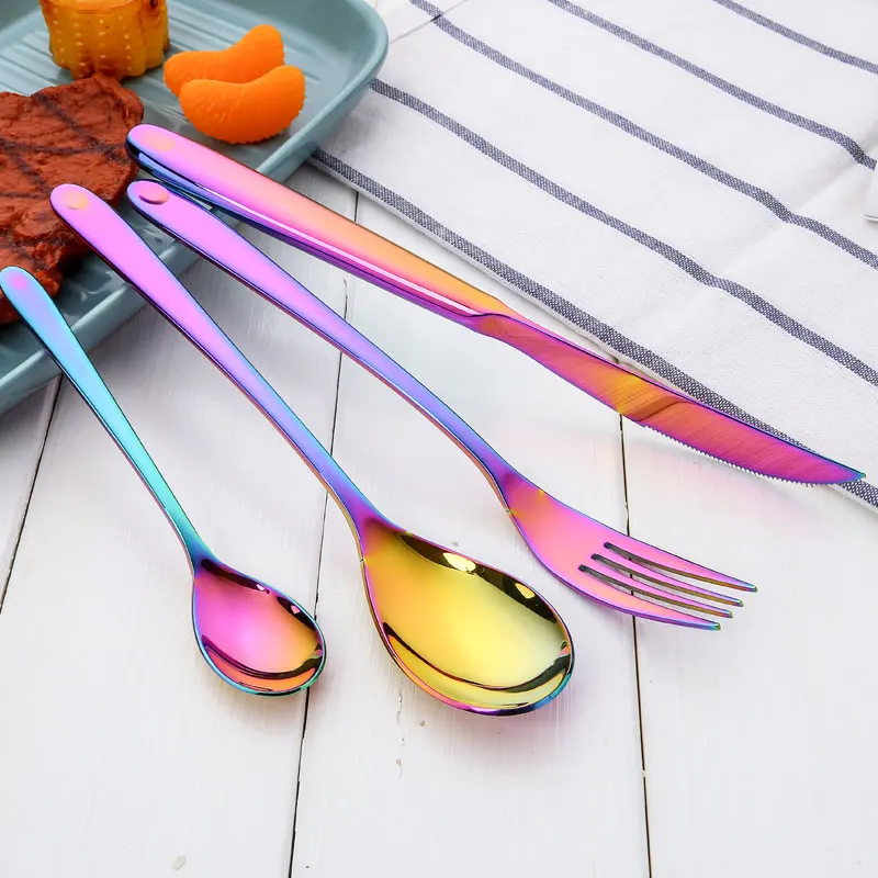 

Food Grade Restaurant Hotel Luxury Cutlery Spoon Fork Knife Set Stainless Steel, Rainbow