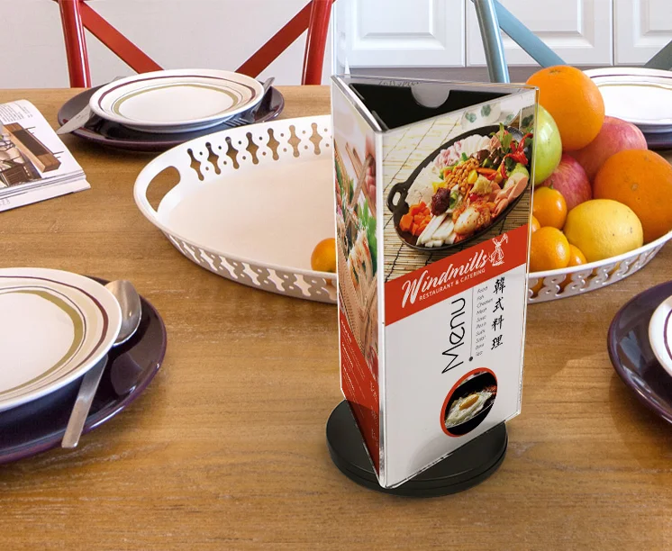 Rotating Clear Acrylic Menu Holder Table Tent Restaurant Bar Cafe Table