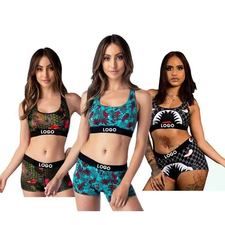 

2021 Fashion Sportswear Yoga Set Biker Shorts Crop Top Women Two Piece