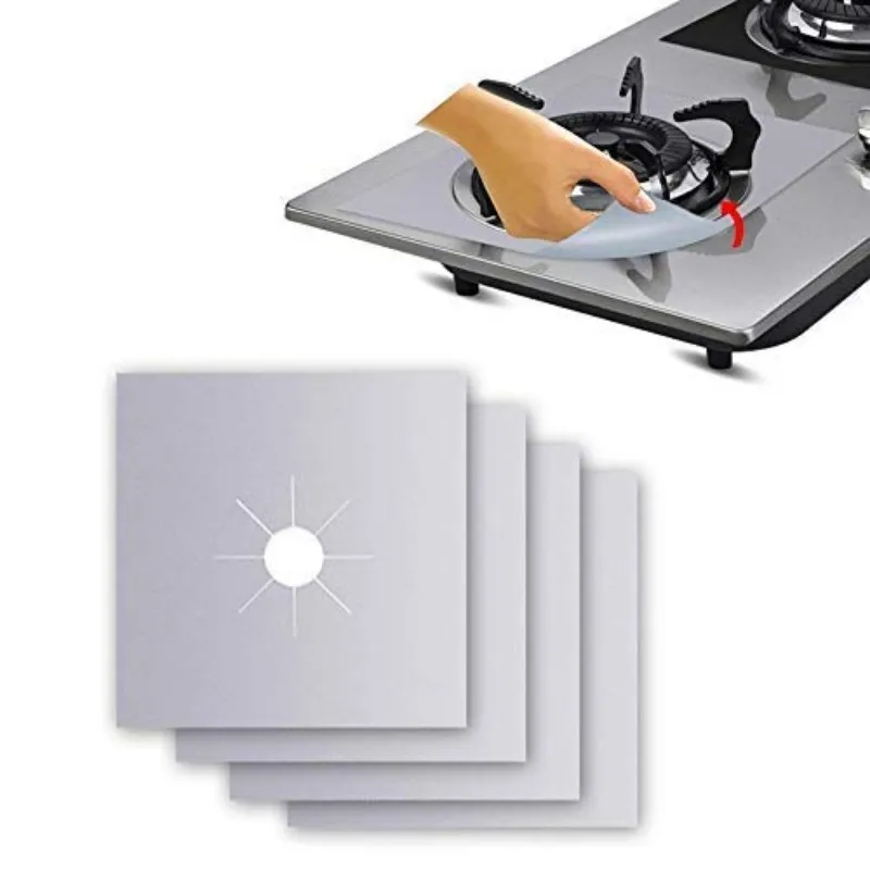 

PFOA FREE Food Grade 4-Pack Gas Range Protectors Silver Black Gas Stove Burner Protector Liner, Black , beige, light brown, silver