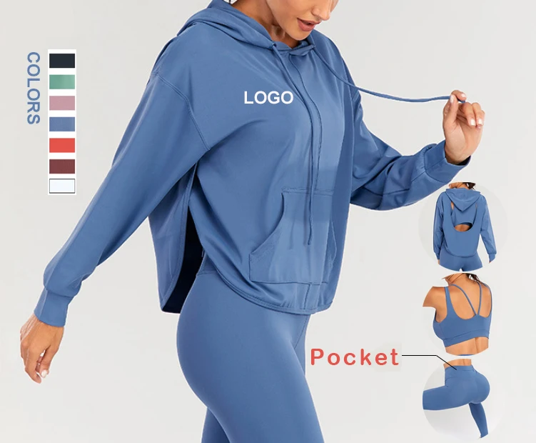 

Hot Sale 3 Piece Set Hoodies & Sweatshirts+Sports Bra+Leggings Womens Activewear Nylon Tiktok Workout Clothing Yoga Gym Set, As shown