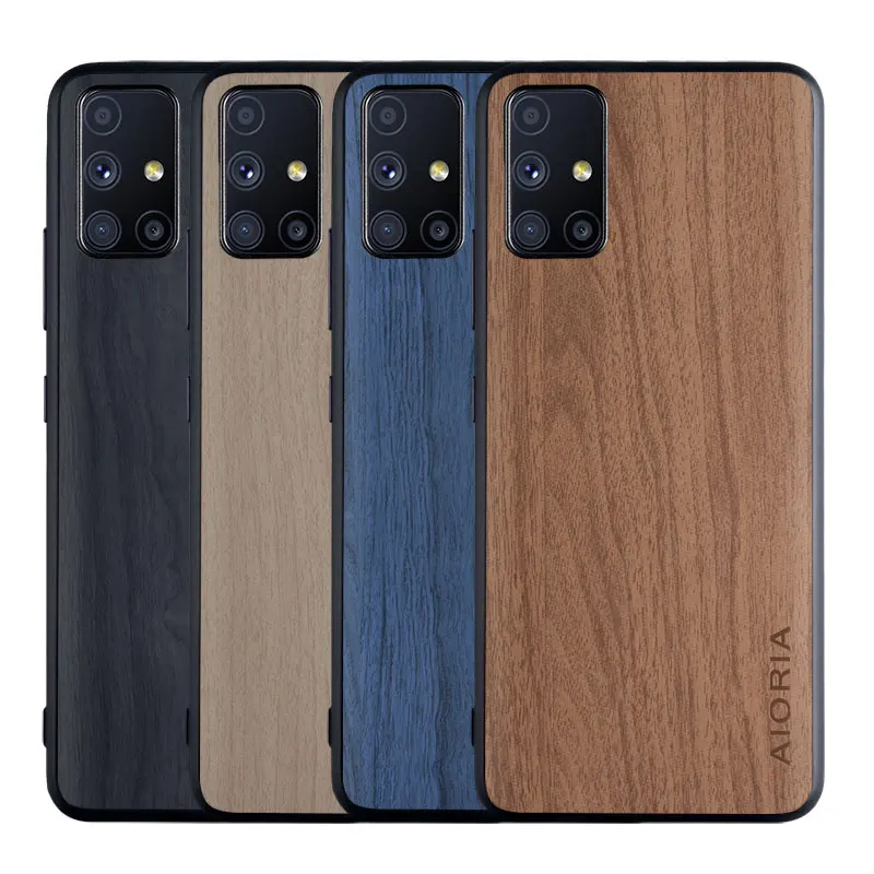 

Vintage PU skin & Hard PC & Soft TPU woodLike case for Samsung Galaxy M51