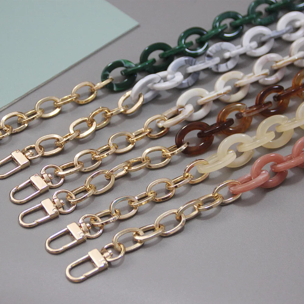 

REWIN DIY Vintage Green Pink Cream Oval Acrylic Resin Bag Chain with Gold Metal Chain for Purse Handle, 6 colors in stock
