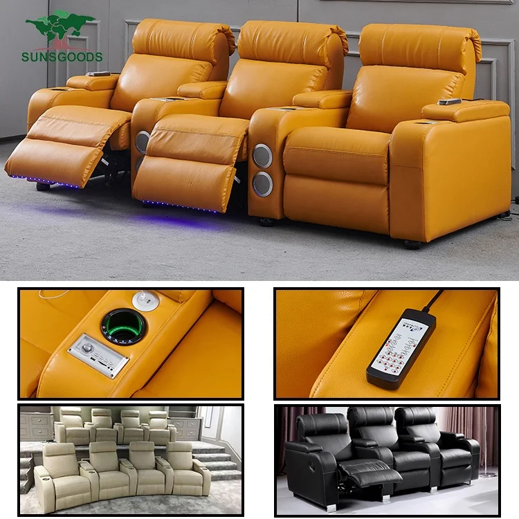 
Custom Multi Functional home cinema leather seats with headrest, soft vip home theater recliner cinema sofa 