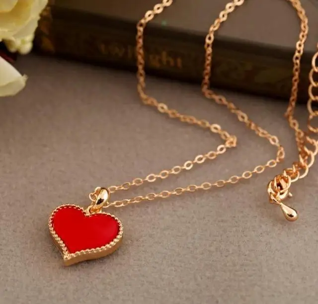 

Wholesale Factory Price Gold Plating Adjustable Chain Oil Drip Heart Pendant Necklace White Black Red Heart Necklace