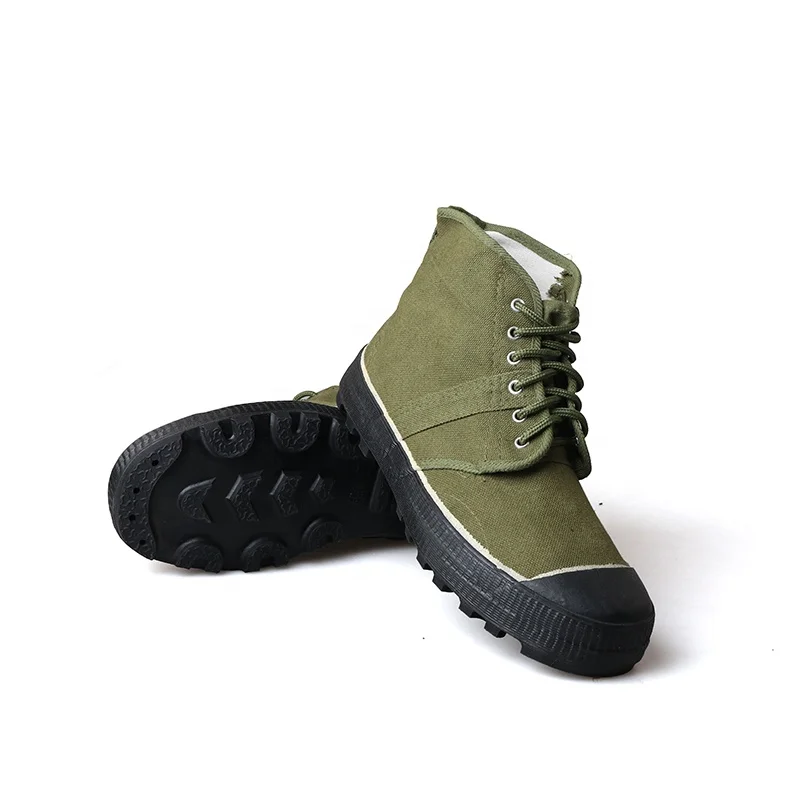 

3539 Non Slip Hi Top Vulcanized Rubber Shoes Army Green Color Canvas Shoes For Daily Work