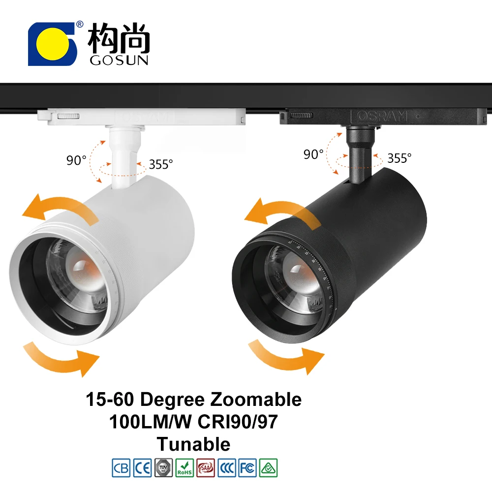 Image of 36w 15-60 degree zoomable led track light for art Gallery