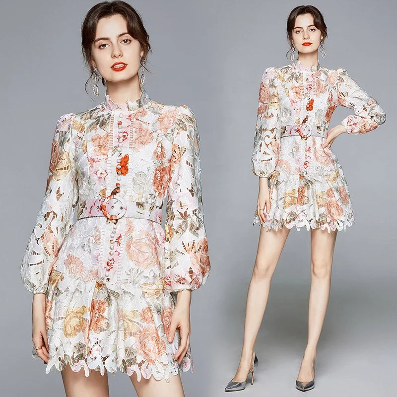 

Embroidery hollow high-end In stock sales 2021 new woman clothes wholesale fashion apparel elegant Club party floral dress, Picture color