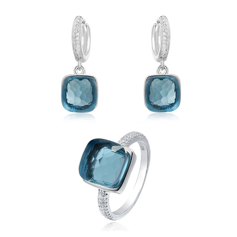 

Newest arrival top selling chunky silver jewelry 925 with shining cz ,London topaz jewelry sets