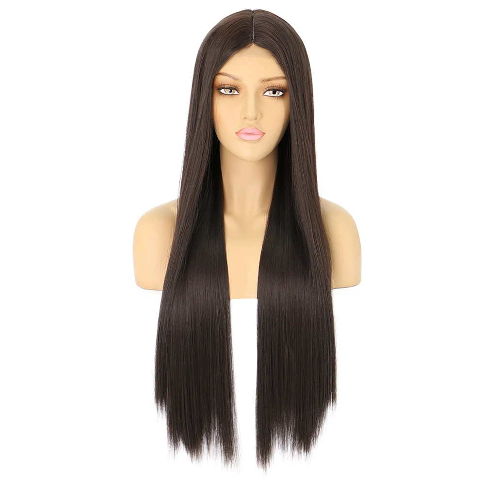 

Wholesale Natural Looking Heat Resistant Fiber Daily Chocolate Brown Synthetic Wigs, Picture color