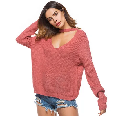 

Wholesale sweaters custom LOGO Ladies sexy V-neck sweater knit bottoming shirt, 5 color