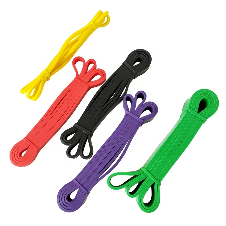 

set of 5 rubber band exercise equipment training elastic resistance fitness band, Yellow/red/black/purple/green