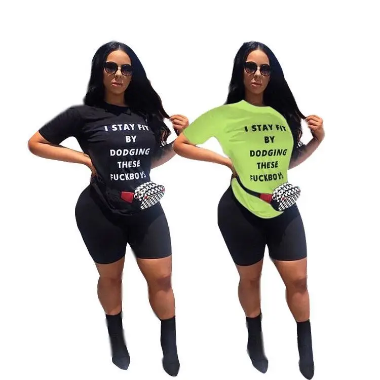 

2020 letter printing two piece set women clothing biker shorts set