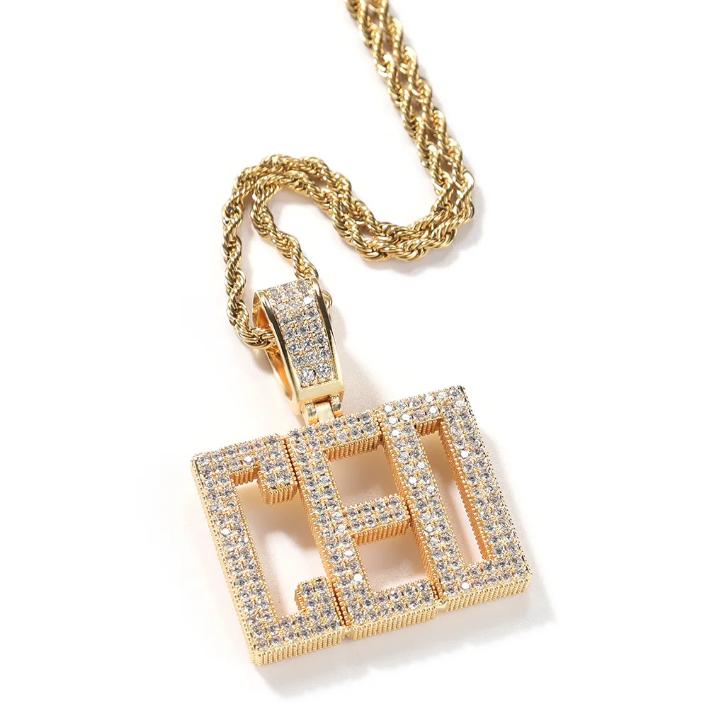Custom Micro Paved CZ Diamond CEO King Name Pendants Trendy Brass Zircon Sublimation Capital Letters Rhodium Plated Iced Chain