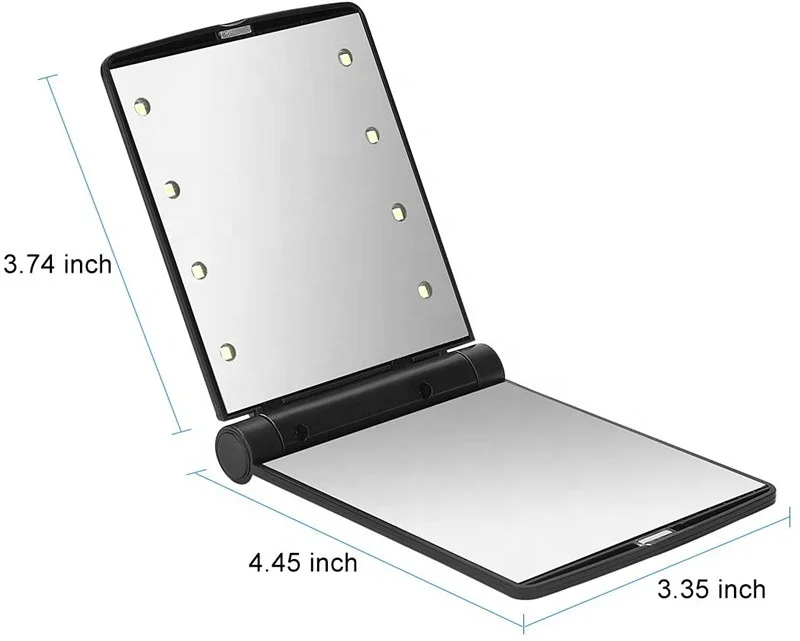 Folding Adjustable Vanity Mirror With Led Lights Portable Pocket Mirror
