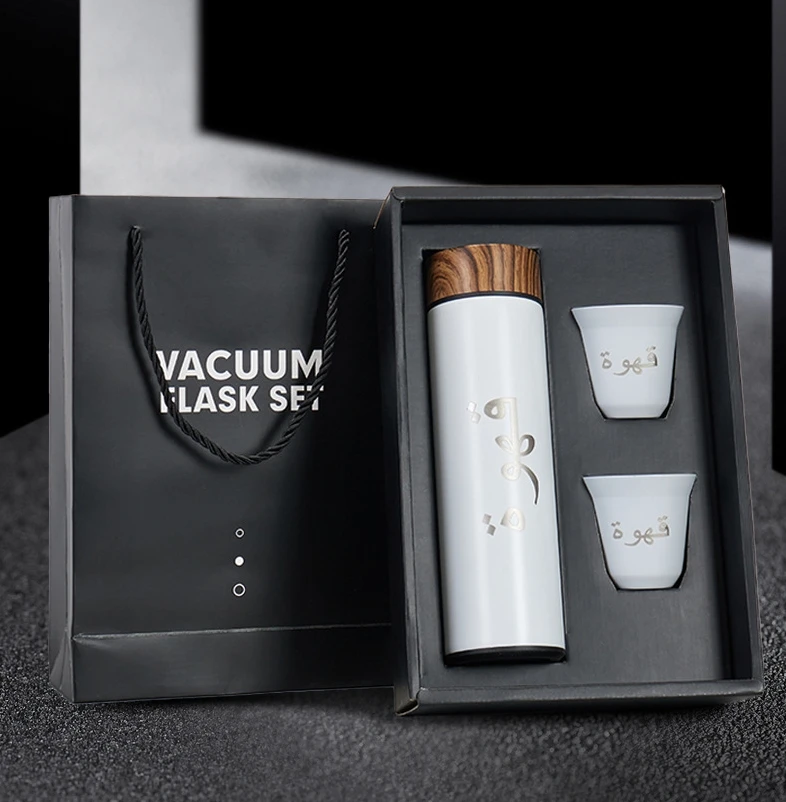 Kingze Business Gift 3-in-1 500ml Thermal Coffee Flask Double Wall Stainless Steel Arabic Coffee Luxury Vacuum Flask Sets