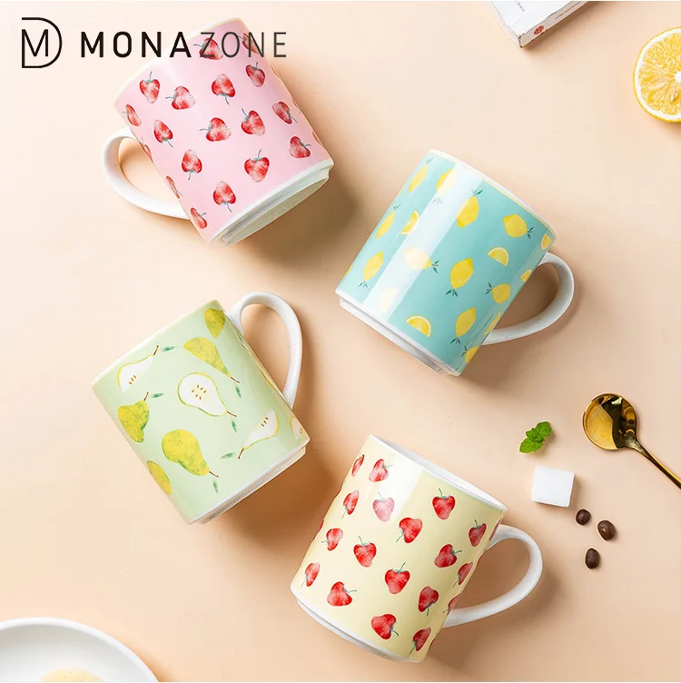 

MONAZONE Japanese Style Creative Cute Mug Fruit Pattern Couple Cup Coffee Milk Cup