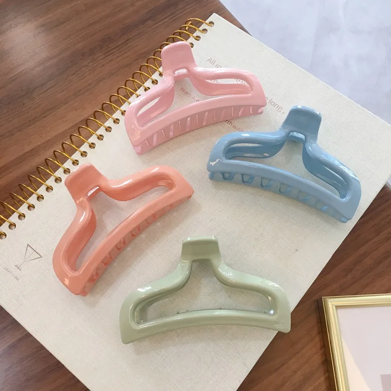 

JUHU 2021 biodegradable Candy color acrylic hair claw clip hollow clip solid color classic all-match hairpin wholesale for women, Colorful