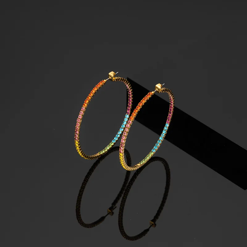 

Exaggerated Colorful Diamond Hoop Earrings PVD 18k Real Gold Plated Wholesale Custom Logo Hoop Earring