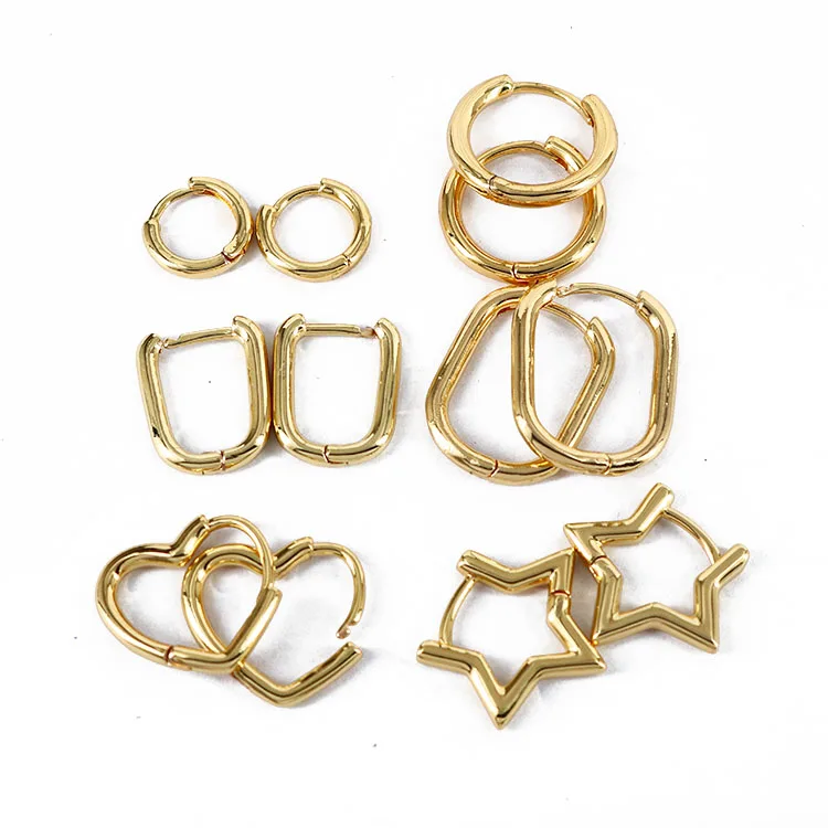 EM1141 Hot Sale  18K Gold Plated Round Rectangle Heart Star huggie earrings Brass Metal huggie earrings jewelry for women