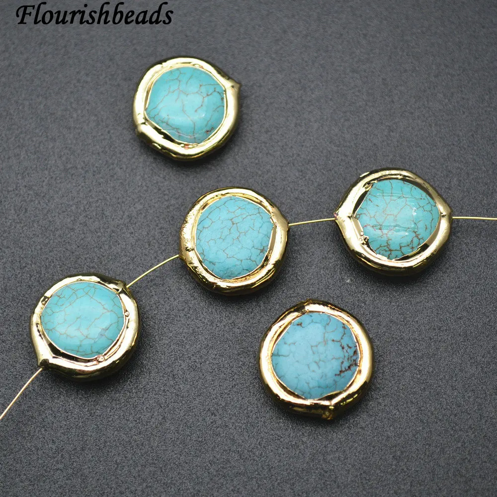 

Gold plated Blue Howlite Coin Shape Flat Round Stone Beads DIY Jewelry making supplies