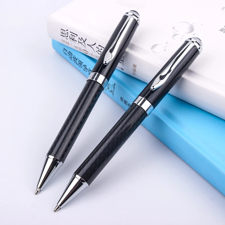 
High Quality Professional Business gift office black metal ballpoint carbon fiber pen customized logo 