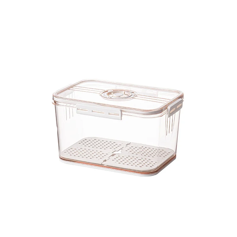 

medium size food grade timing storage box PET plastic transparent thickened frozen draining fresh-keeping storage box, White