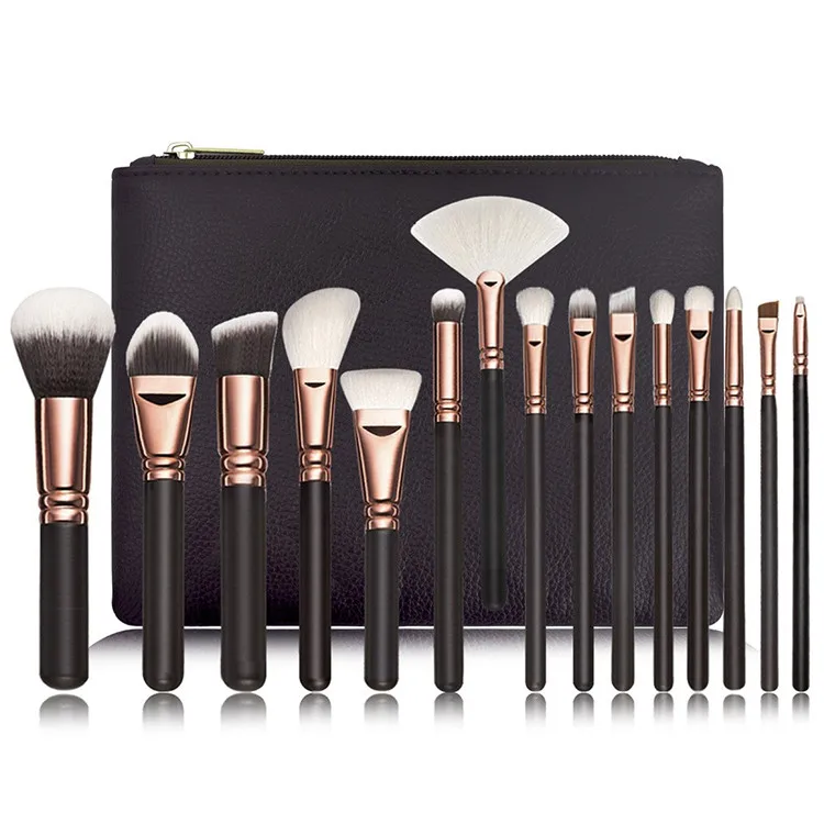 

OEM Black Make Up Makeup Brushes Set Custom 15 pcs 15pcs Brush Sets With Holder Bag, Black, pink