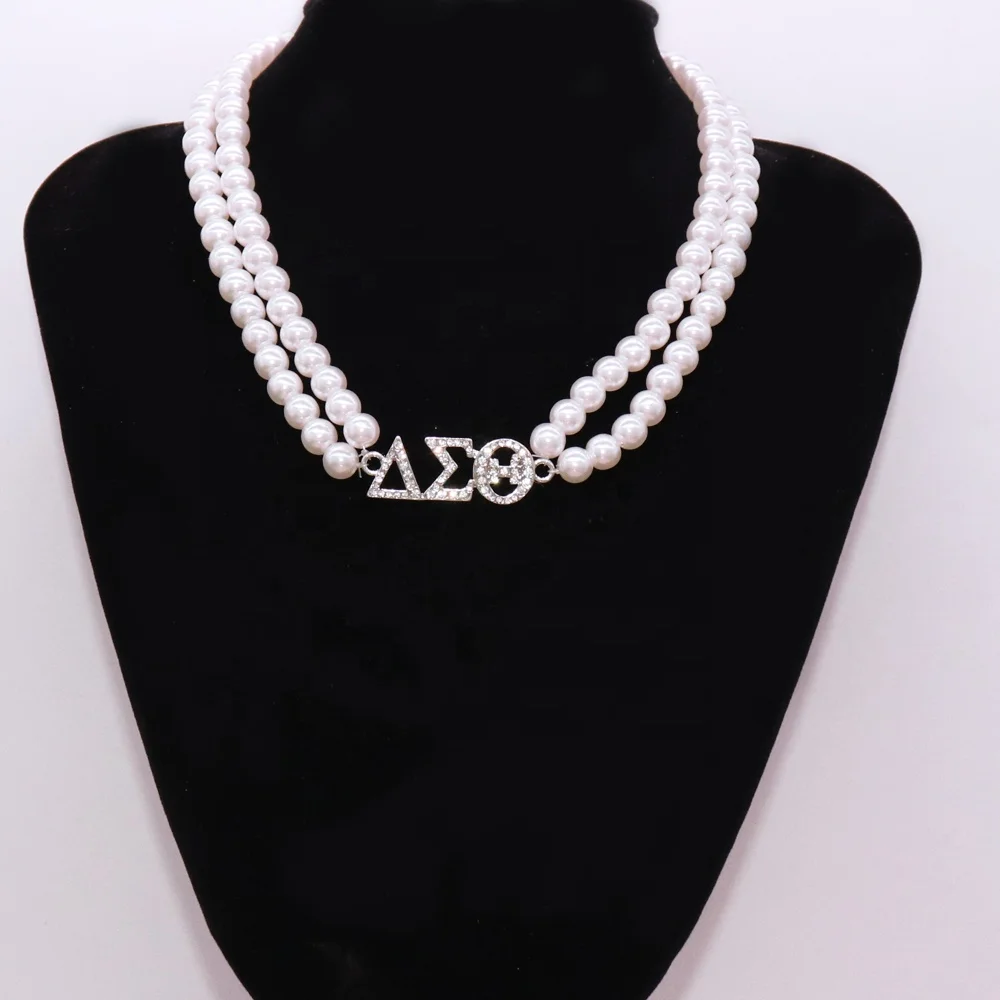 

New Handmade Two Layers Pearl Choker Greek Letter DST Sign Delta Sigma Necklaces Women Party Sorority Gift Jewelry Custom