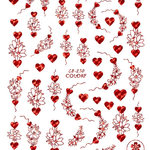 

3D Valentine Nail Art Sticker Red Heart Shapes Nails Decal For Valentine's Day With 5 Colors