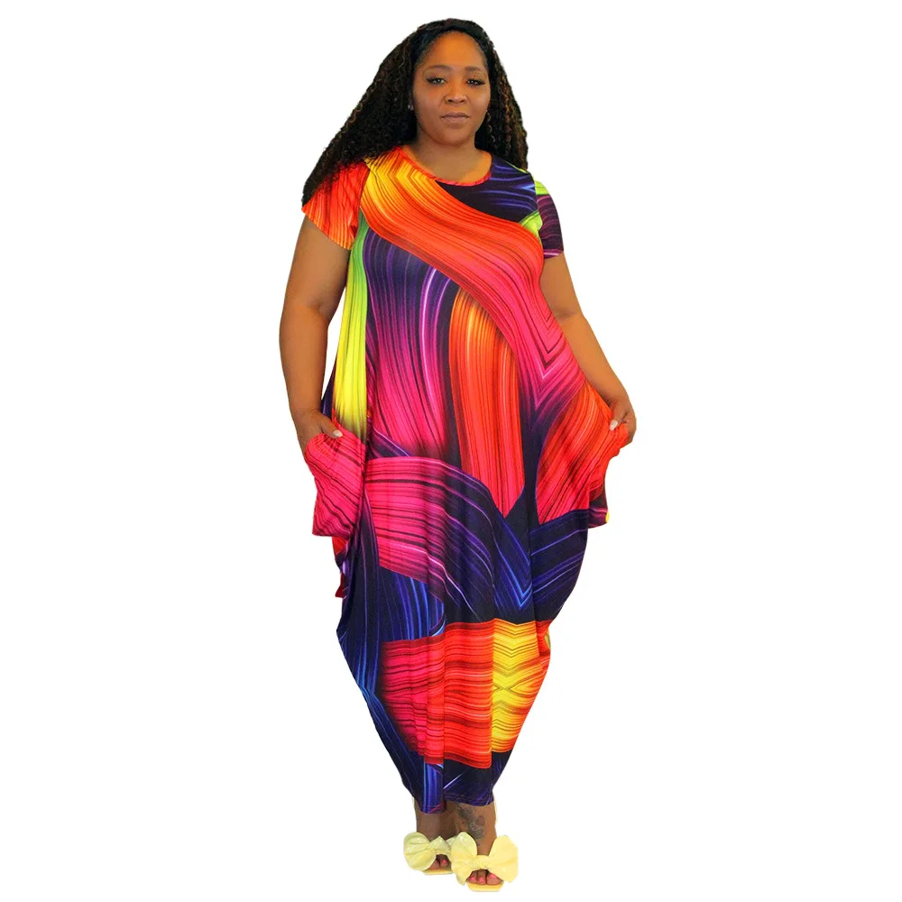 

F30368A New arrivals Plus Size women printing casual dress, As picture