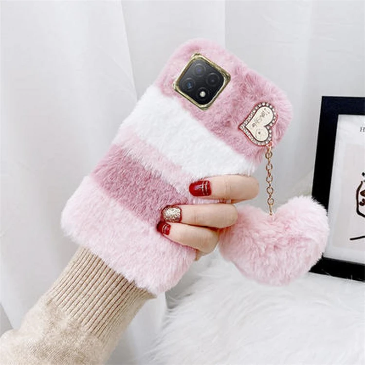 

Pink Cute Fluffy Fur Phone Case For iPhone 11 12 13 Pro Max Girls Shockproof Fur Phone Cover For Girl