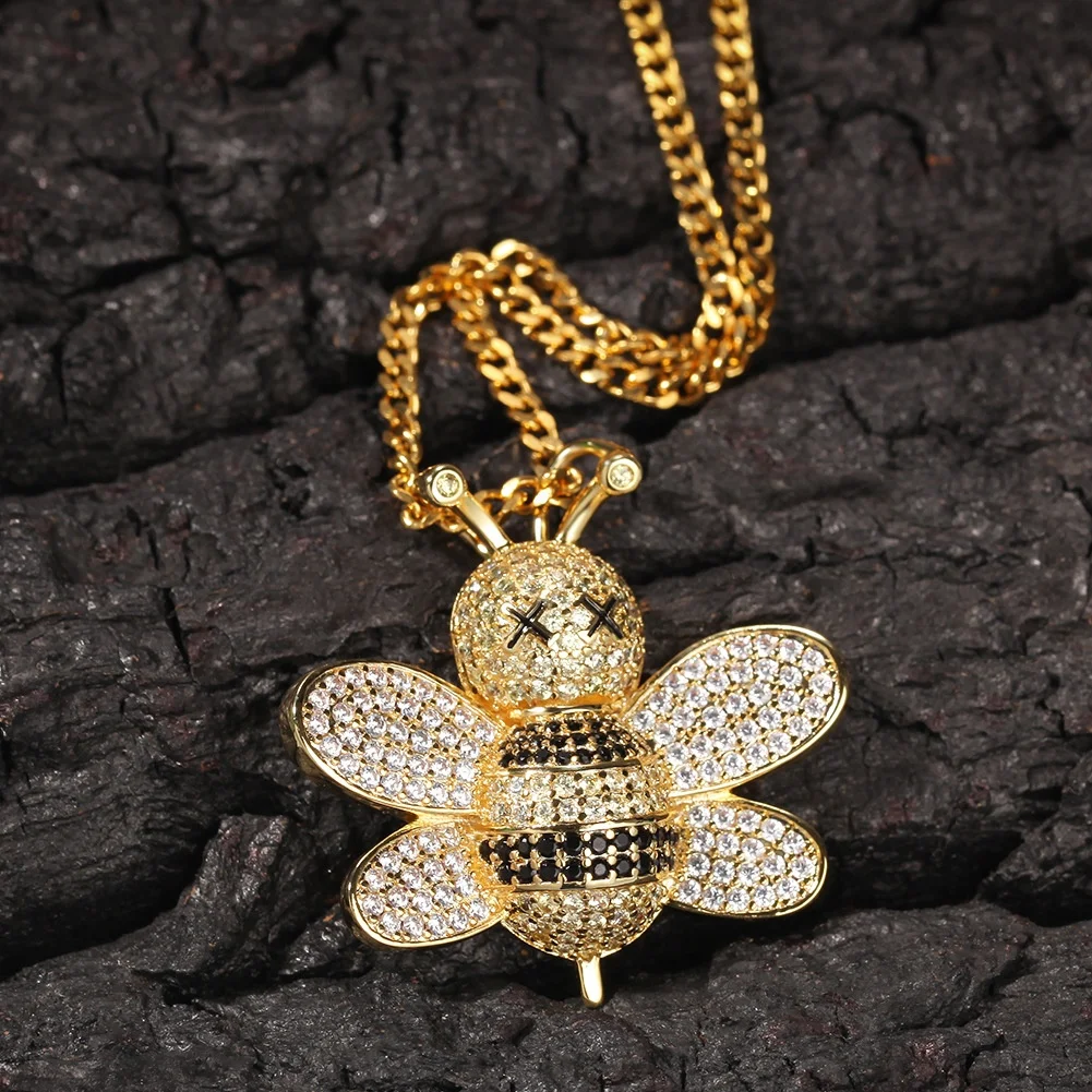 

Men/Women Hip hop iced out bling bee Pendant Necklaces AAA Zircon High quality fashion Hiphop necklace jewelry fashion gifts