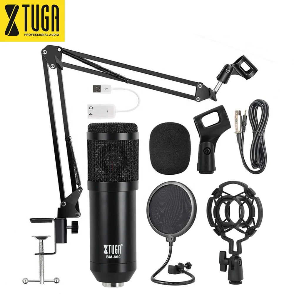 

Xtuga Bm800 Arm Bracket Condenser Mic For Mobile Recording Broadcasting, Black